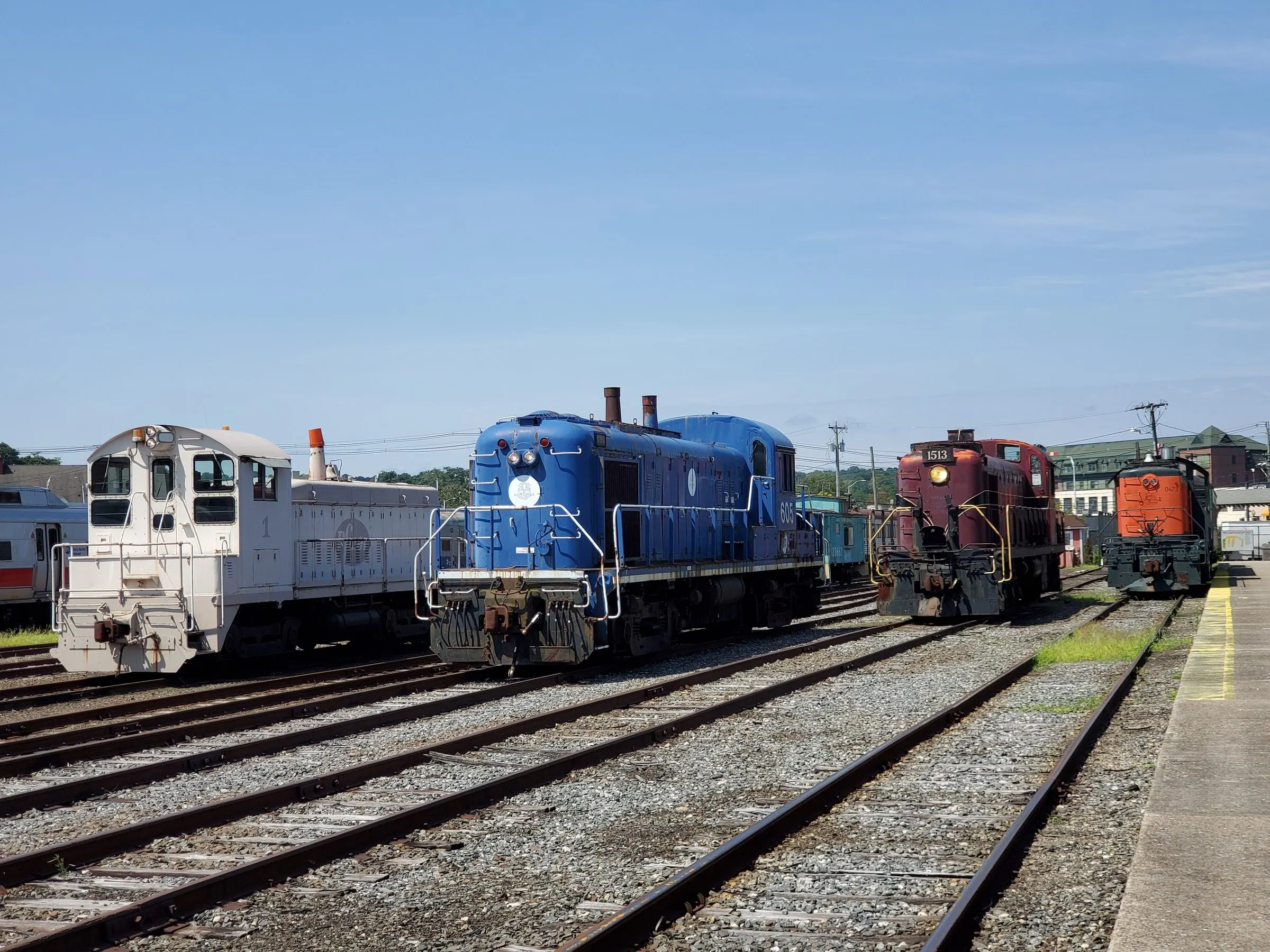Vintage diesel locomotives in the yard of the Danbury Railway Museum