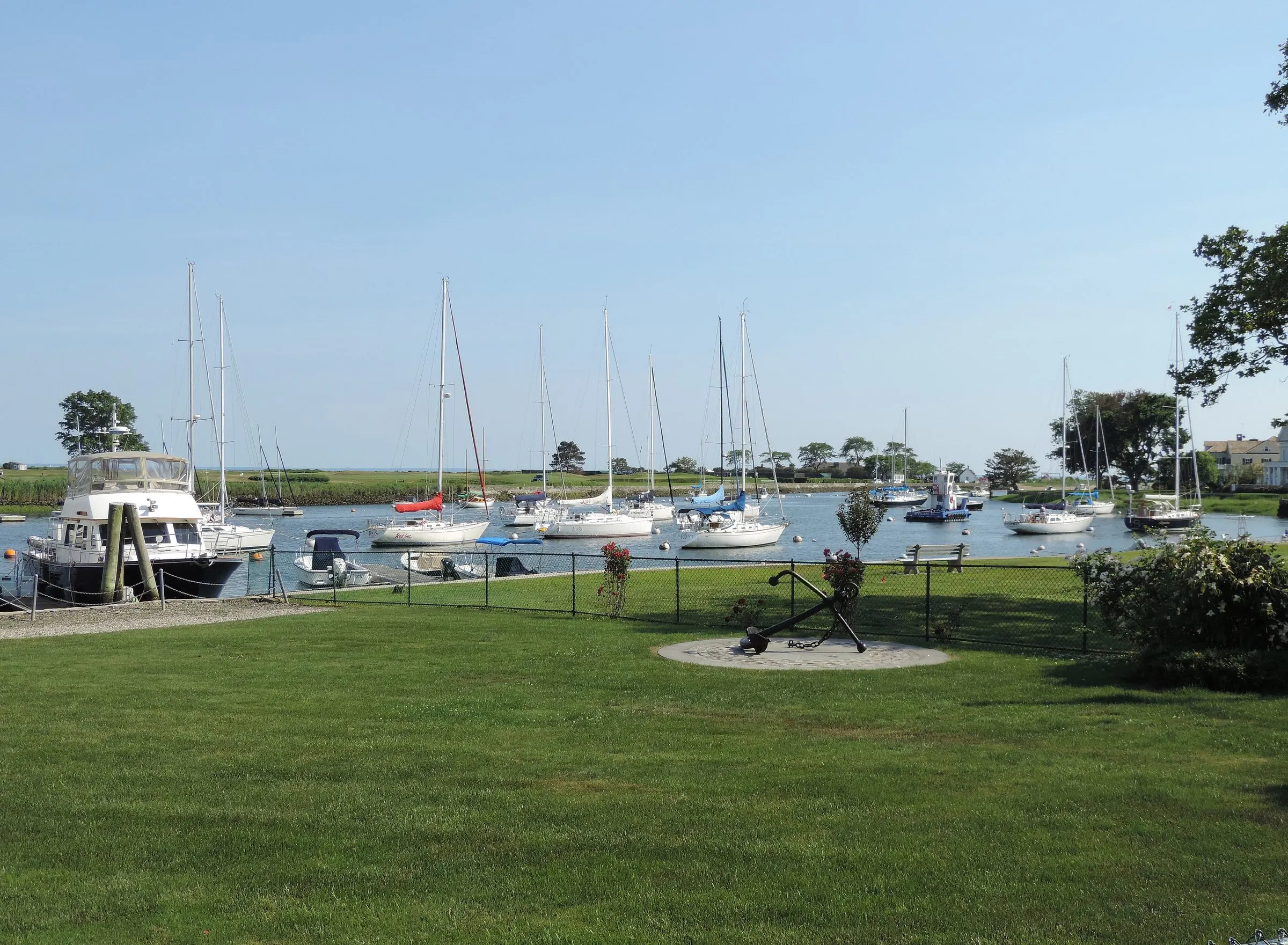 Sailboats moored in Southport Harbor in Fairfield
